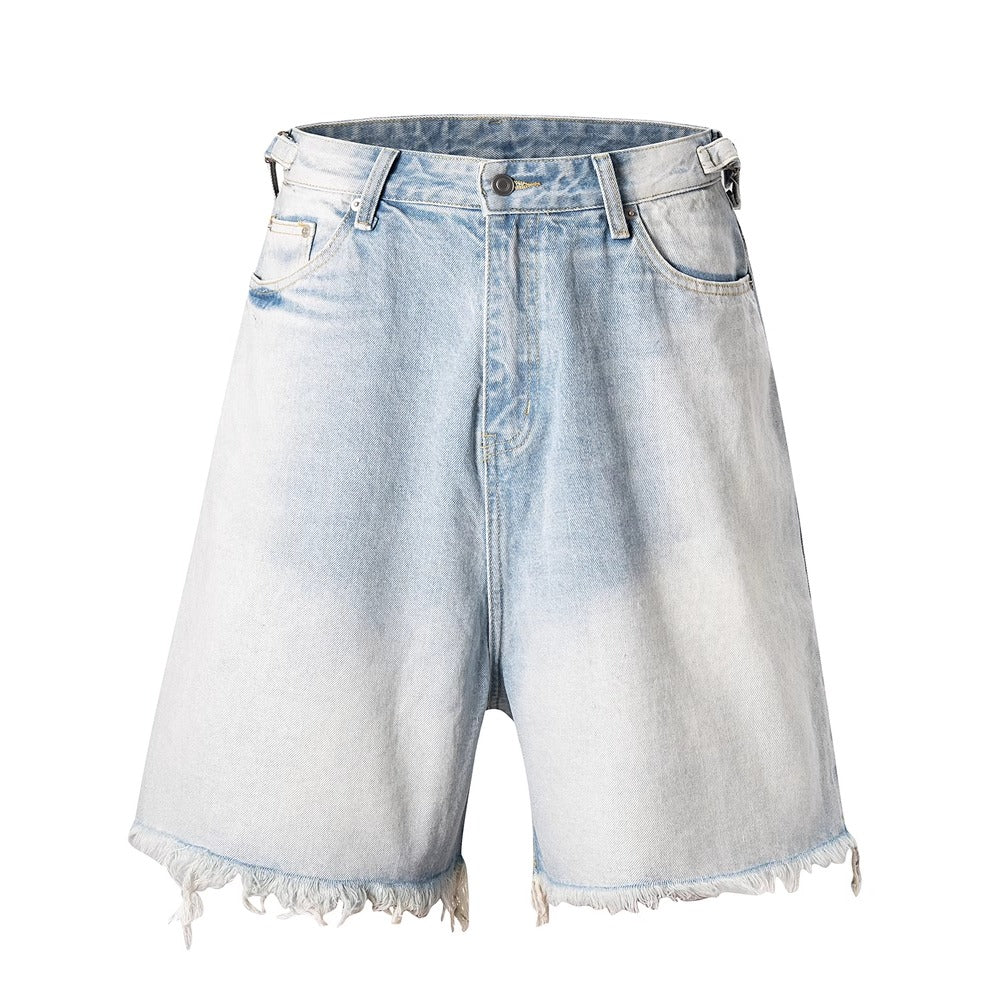 Light Blue Gradient Frayed Denim Shorts - Thrashink