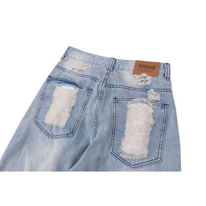 Light - colored Washed Destroyed Jeans - Thrashink