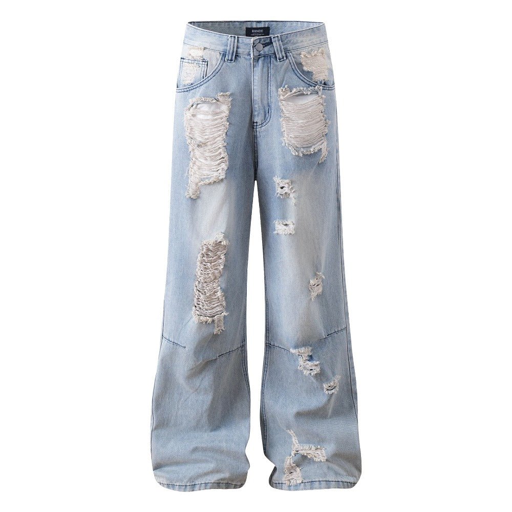 Light - colored Washed Destroyed Jeans - Thrashink