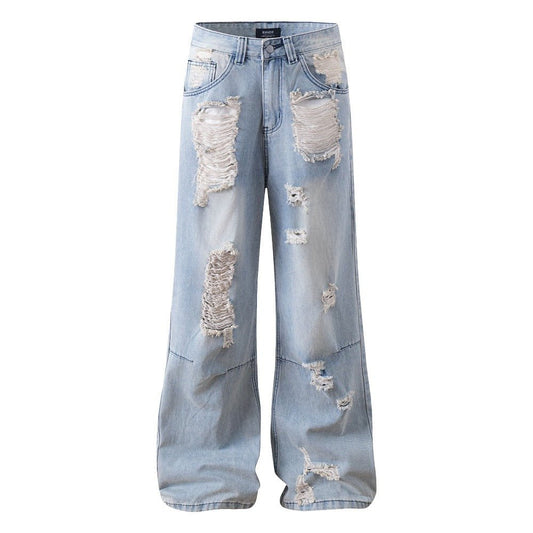 Light - colored Washed Destroyed Jeans - Thrashink