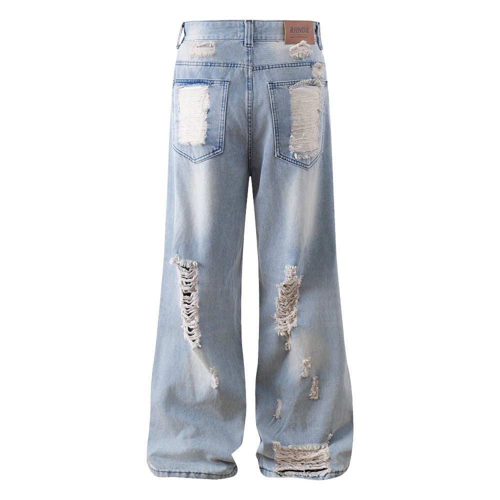 Light - colored Washed Destroyed Jeans - Thrashink