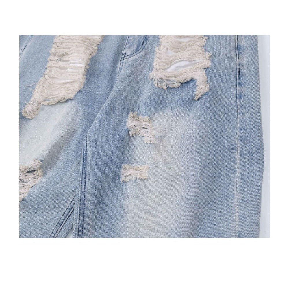 Light - colored Washed Destroyed Jeans - Thrashink