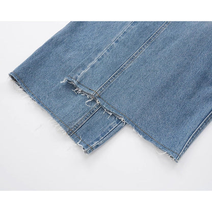 Lightning Pattern Frayed Jeans - Thrashink