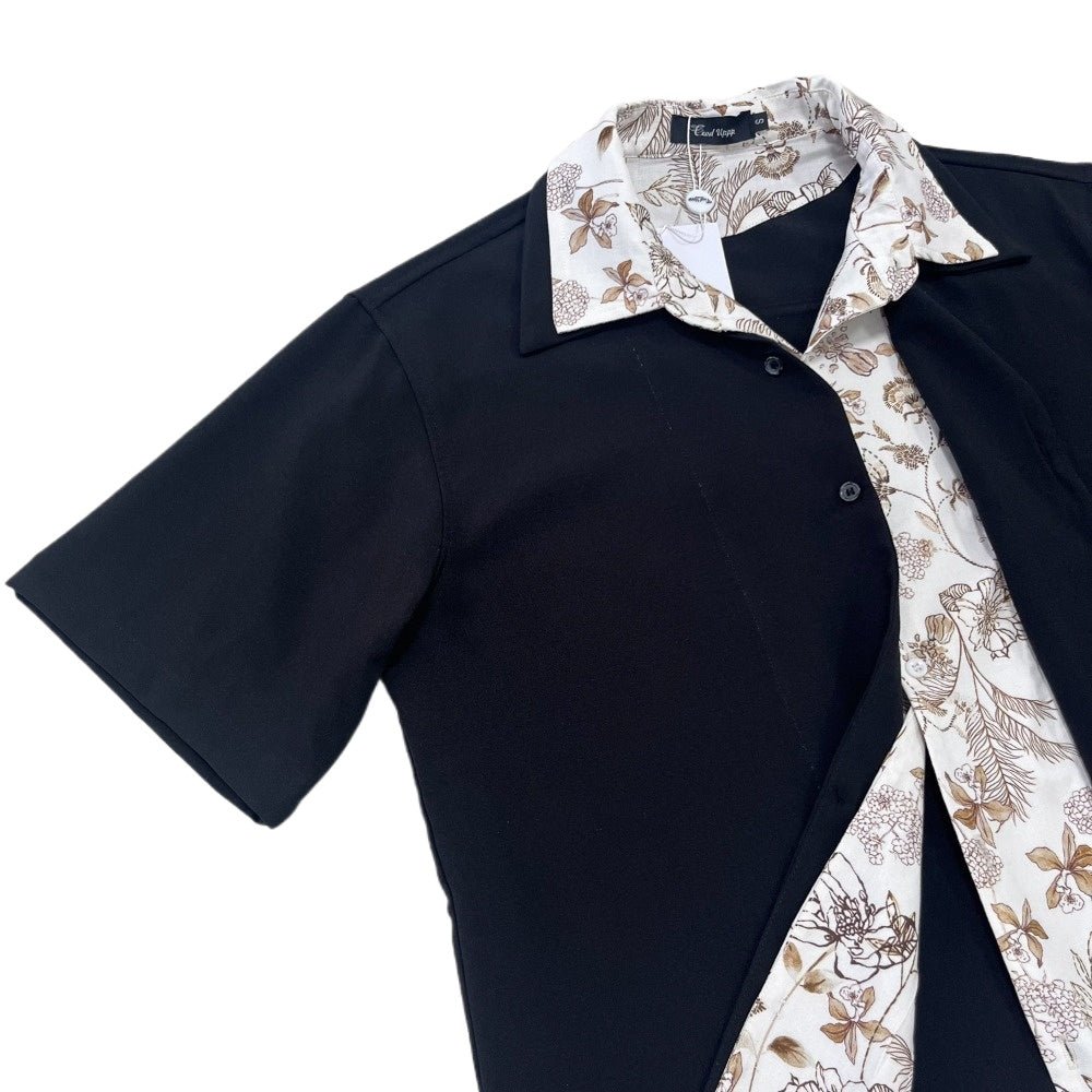Linen Floral Collar Casual Shirt - Thrashink