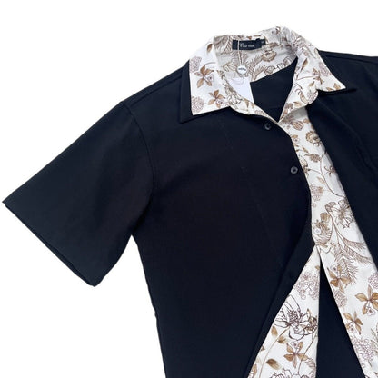 Linen Floral Collar Casual Shirt - Thrashink