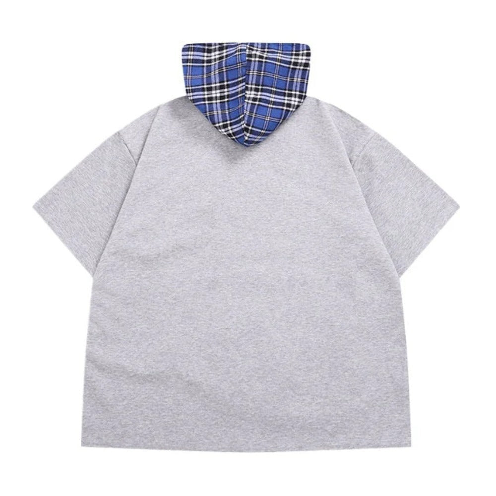 Loose Detachable Plaid Cape T-Shirt - Thrashink