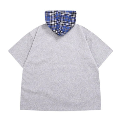 Loose Detachable Plaid Cape T-Shirt - Thrashink