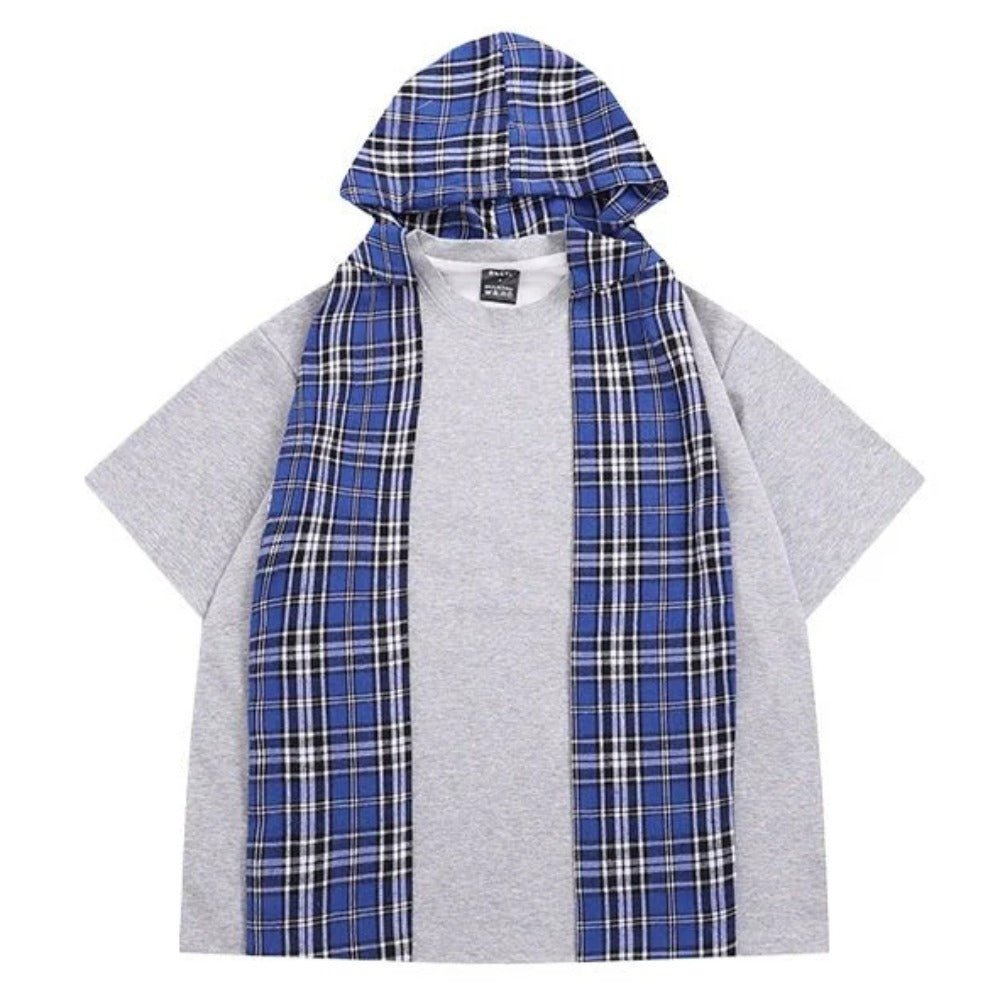 Loose Detachable Plaid Cape T-Shirt - Thrashink