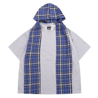 Loose Detachable Plaid Cape T-Shirt - Thrashink
