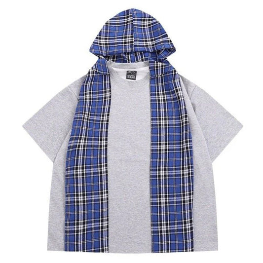 Loose Detachable Plaid Cape T-Shirt - Thrashink