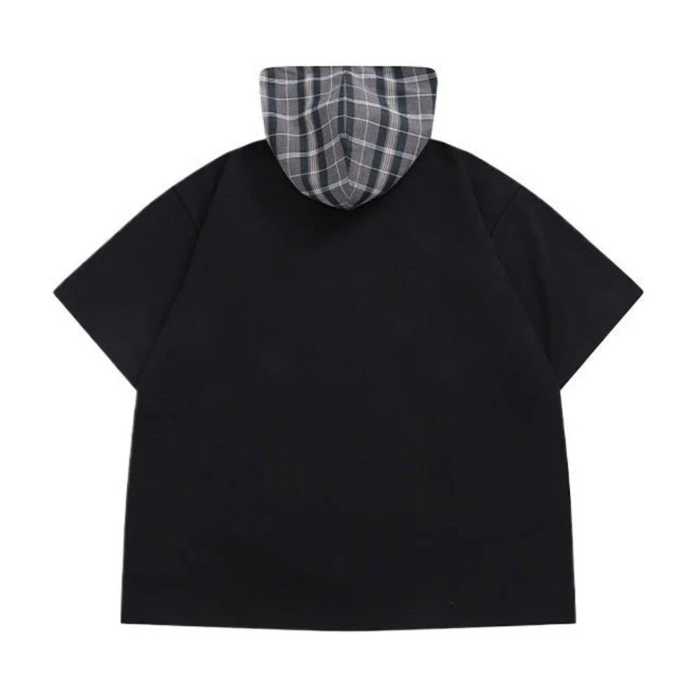Loose Detachable Plaid Cape T-Shirt - Thrashink