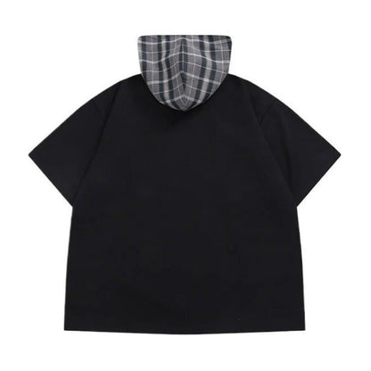 Loose Detachable Plaid Cape T-Shirt - Thrashink