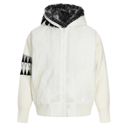 Loose Hooded Fur - Collar Patchwork Padded Jacket - Thrashink