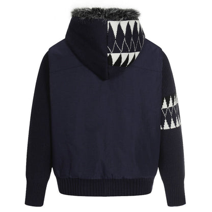 Loose Hooded Fur - Collar Patchwork Padded Jacket - Thrashink