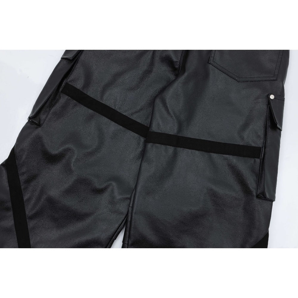 Loose Pleated Leather Cargo Pants - Thrashink