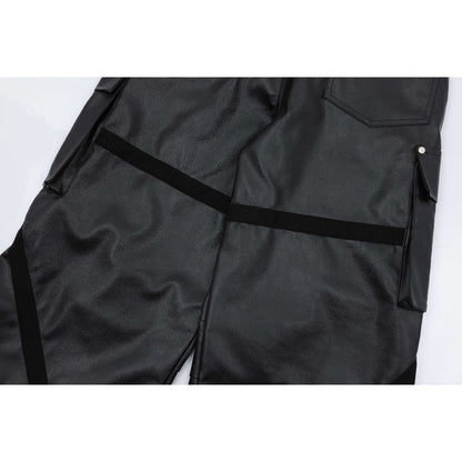 Loose Pleated Leather Cargo Pants - Thrashink