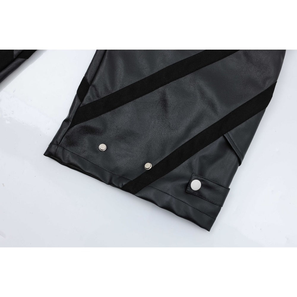 Loose Pleated Leather Cargo Pants - Thrashink