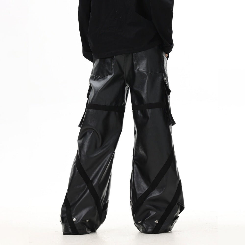 Loose Pleated Leather Cargo Pants - Thrashink