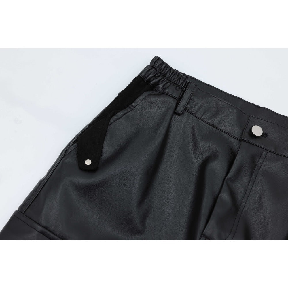 Loose Pleated Leather Cargo Pants - Thrashink