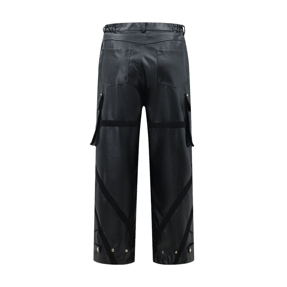 Loose Pleated Leather Cargo Pants - Thrashink