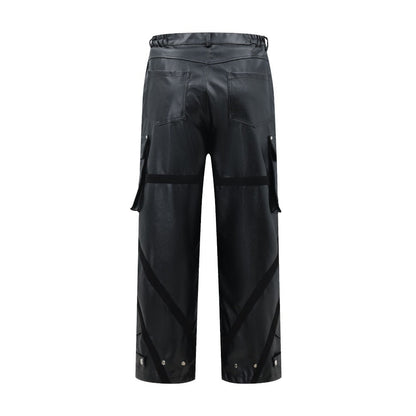 Loose Pleated Leather Cargo Pants - Thrashink