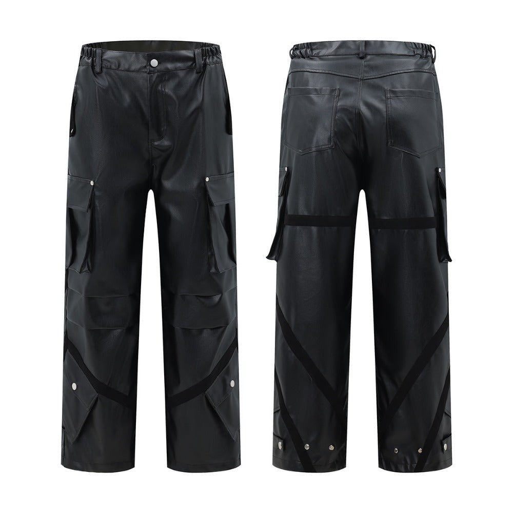 Loose Pleated Leather Cargo Pants - Thrashink