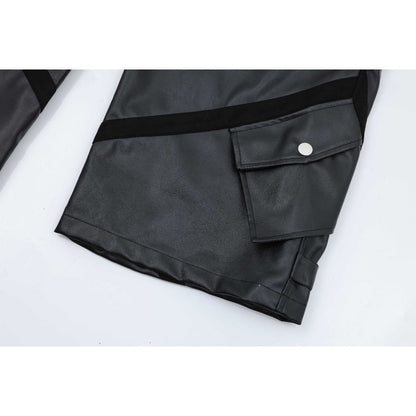 Loose Pleated Leather Cargo Pants - Thrashink