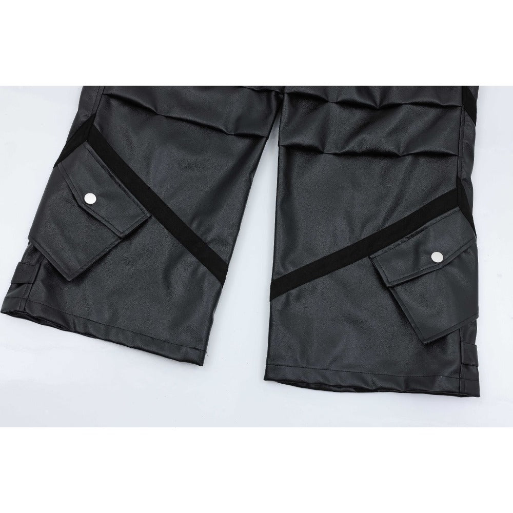 Loose Pleated Leather Cargo Pants - Thrashink