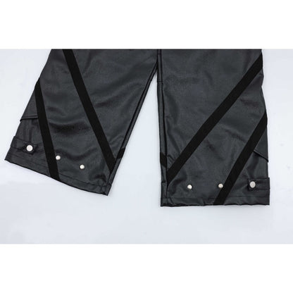 Loose Pleated Leather Cargo Pants - Thrashink