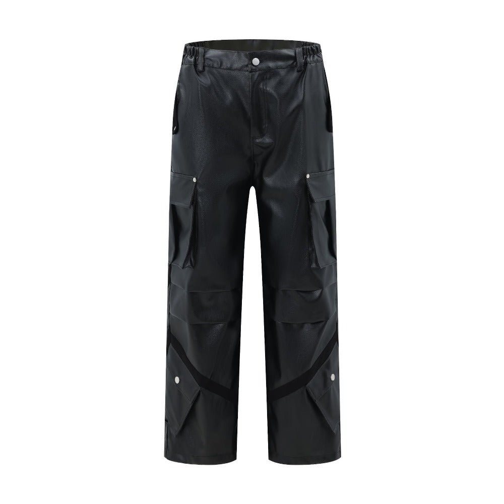 Loose Pleated Leather Cargo Pants - Thrashink