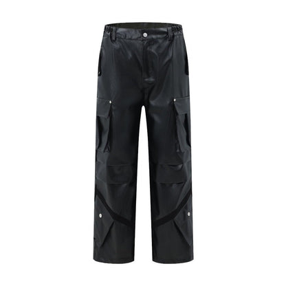Loose Pleated Leather Cargo Pants - Thrashink
