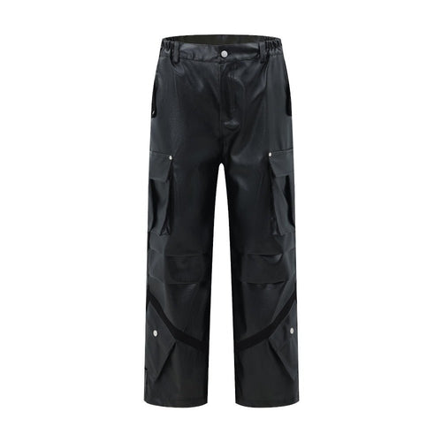 Loose Pleated Leather Cargo Pants - Thrashink