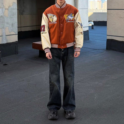 Mafa Vintage Embroidered Varsity Jacket - Thrashink