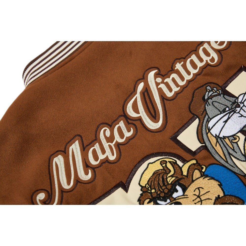 Mafa Vintage Embroidered Varsity Jacket - Thrashink