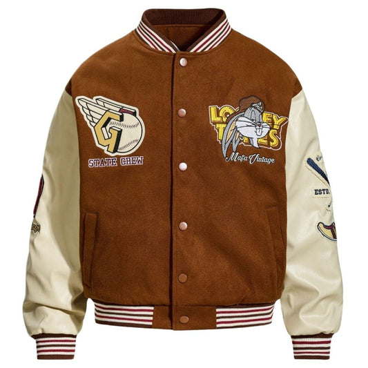 Mafa Vintage Embroidered Varsity Jacket - Thrashink