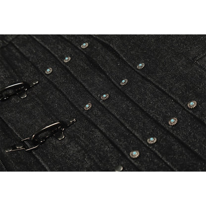 Metal Buckle Workwear Short Denim Jacket - Thrashink