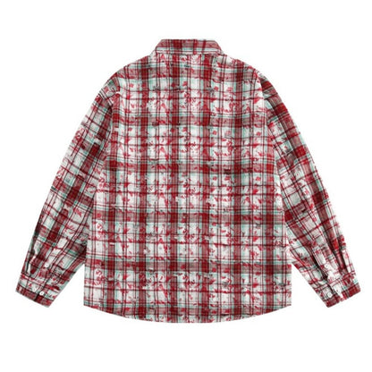 Mottled Distressed Plaid Shirt - Thrashink