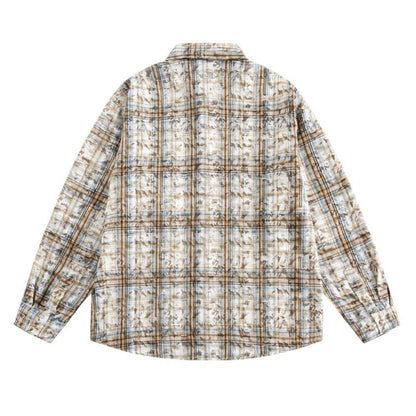 Mottled Distressed Plaid Shirt - Thrashink
