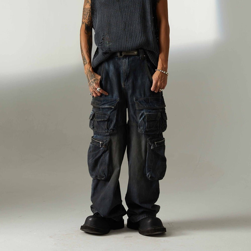 Multi Pocket Denim Cargo - Thrashink