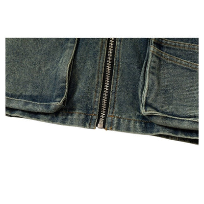 Multi - Pocket Denim Hooded Vest - Thrashink