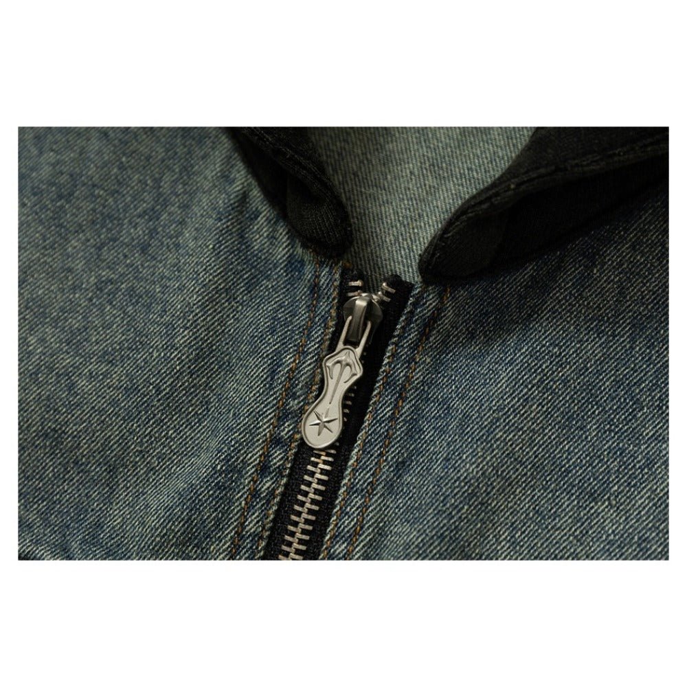 Multi - Pocket Denim Hooded Vest - Thrashink