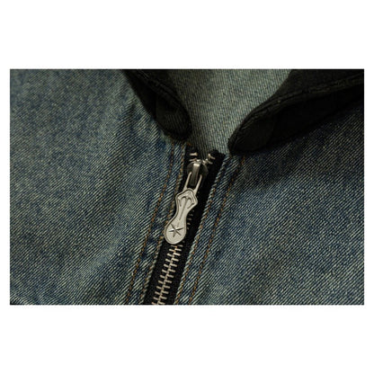 Multi - Pocket Denim Hooded Vest - Thrashink