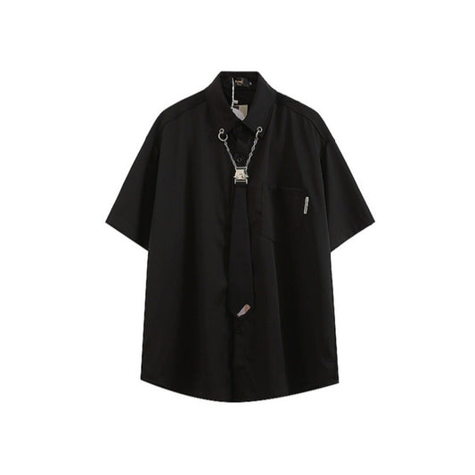 Necklace Tie Short Sleeve Shirt - Thrashink