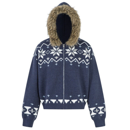 Nordic Fair Isle Christmas Faux Fur Hoodie - Thrashink
