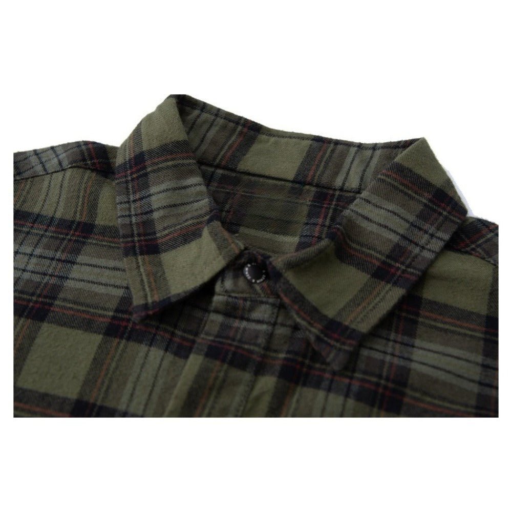 Olive Gradient Plaid Overshirt - Thrashink