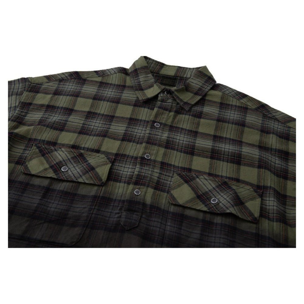 Olive Gradient Plaid Overshirt - Thrashink