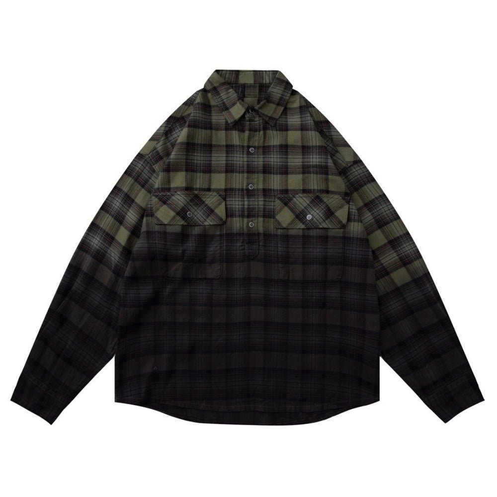 Olive Gradient Plaid Overshirt - Thrashink