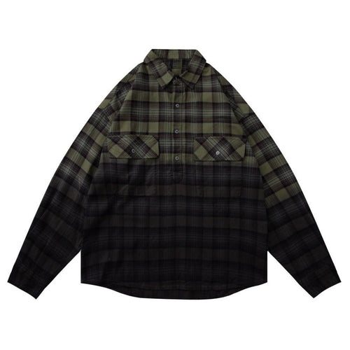 Olive Gradient Plaid Overshirt - Thrashink