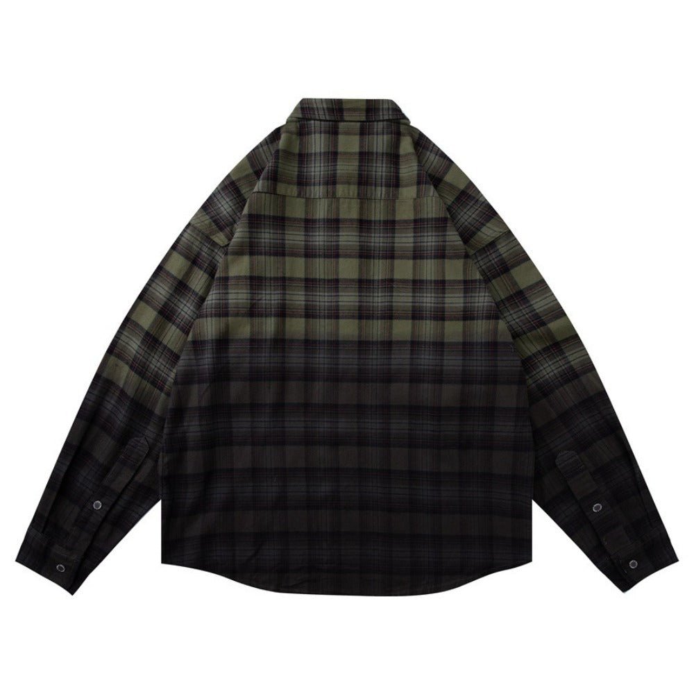 Olive Gradient Plaid Overshirt - Thrashink