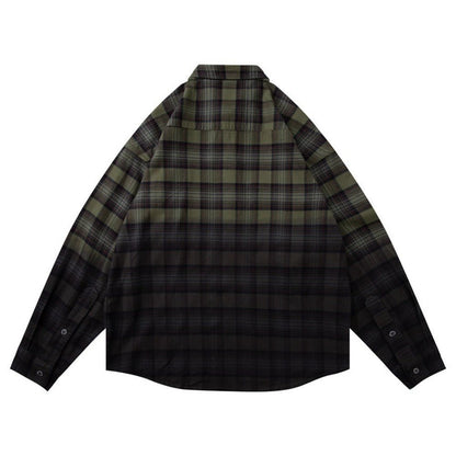 Olive Gradient Plaid Overshirt - Thrashink